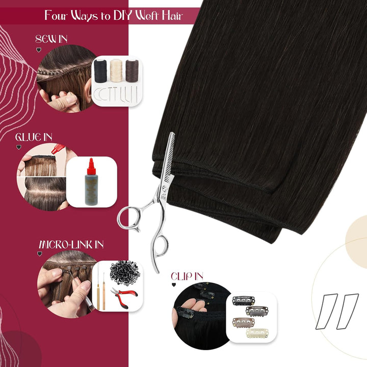 Vivien Braun Extensions Echthaar Tressen zum Einnähen 55 cm Dunkelbraun Tressen Extensions Echthaar