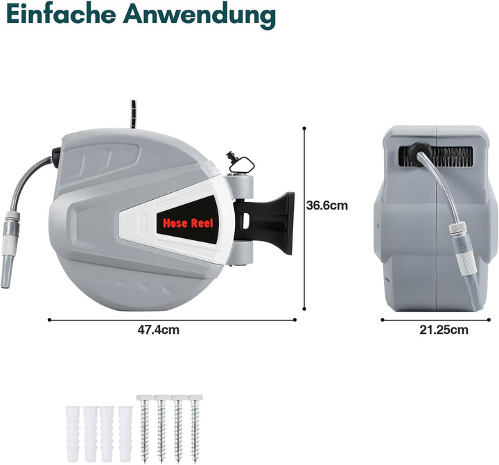 Schlauchtrommel 20m, Gartenschlauch Trommel mit Handbrause, Aufroll-Automatik Schlauchbox, Schlaucha