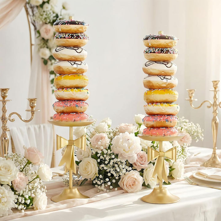 AIM & GGKK Donut Ständer Set 2-teilig Gold - Donut Stand Halter mit Schleifen Design, Metall Donut D