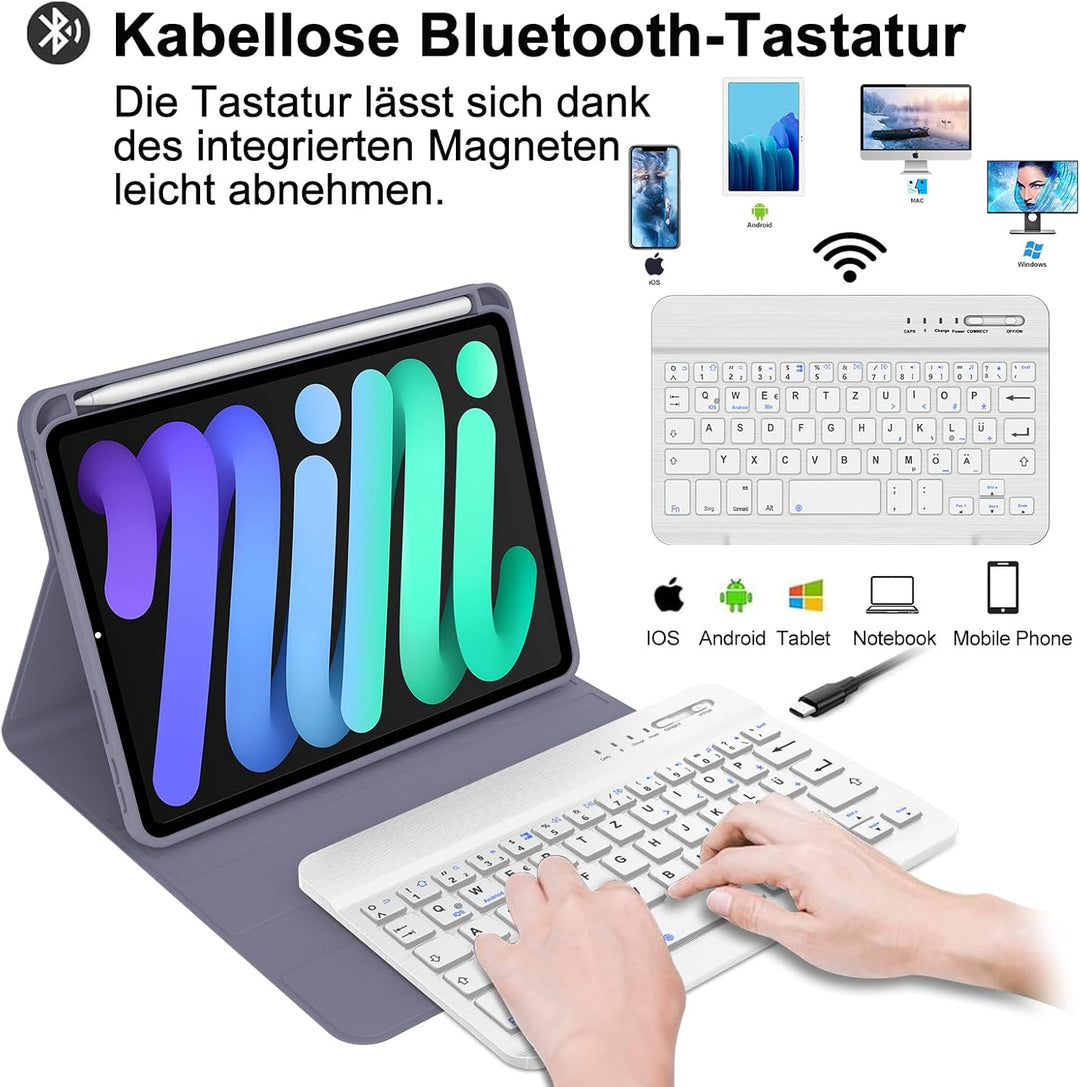 IVEOPPE Tastatur für iPad mini 7 (A17 pro) 2024 / Mini 6 2021, Hülle mit Tastatu Magnetisch Bluetoot