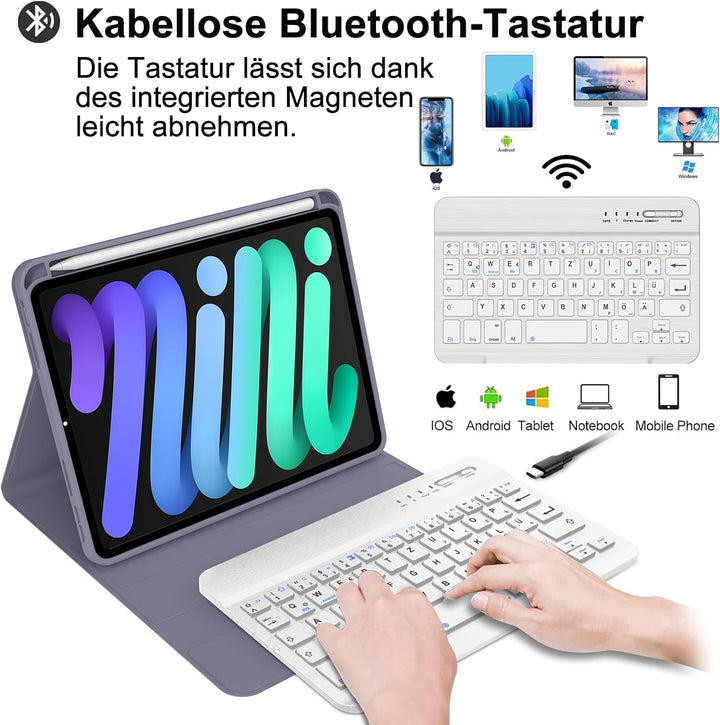 IVEOPPE Tastatur für iPad mini 7 (A17 pro) 2024 / Mini 6 2021, Hülle mit Tastatu Magnetisch Bluetoot