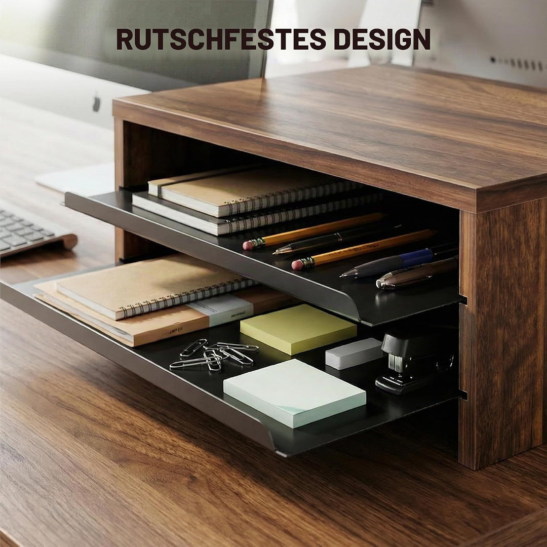 Fenge Monitorständer, Monitorerhöhung mit Ablage, Holz und Metall, Schreibtisch-Organizer für Zuhaus
