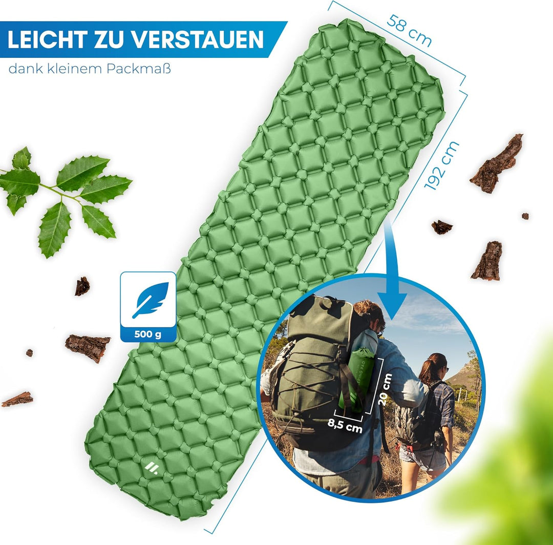 NORDMUT® 500g Isomatte Ultraleicht [mit Reparaturset] - Aufblasbare Luftmatratze Camping kleines Pac