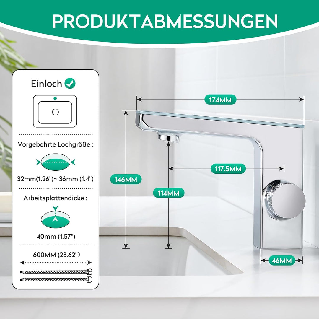 CREA Infrarot Sensor Wasserhahn Bad, Automatisch Sensor Armatur für Waschbecken,Digitalanzeige Warme