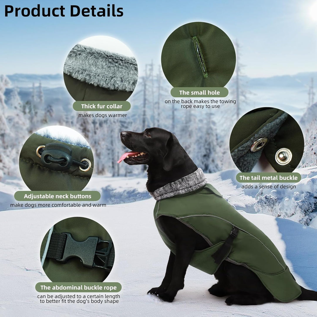 DENTRUN Hundemantel Grosse Hunde, Ärmellose wasserdichte Hundejacke, Hunde Reflektierende Fleecejack