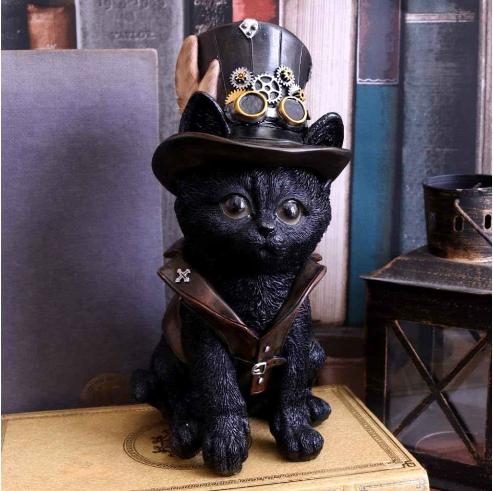 Nemesis Now Cogsmiths Katze 18,5 cm Figur, Kunstharz, Schwarz