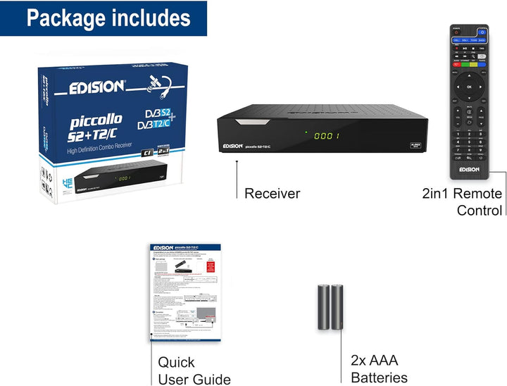 Edision PICCOLLO S2+T2/C Combo Receiver H.265/HEVC (DVB-S2, DVB-T2, DVB-C,) CI Full HD USB schwarz