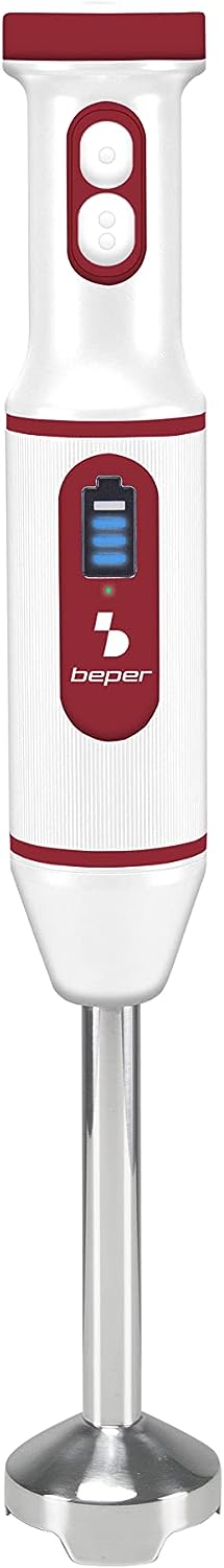 BEPER P102FRU300 Eintauchmixer USB-Akku, Kabelloser Stabmixer, Minipimer Blender, Multifunktion, Rot