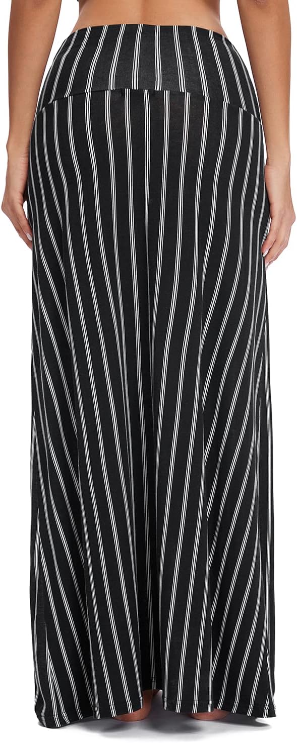 EXCHIC Damen Sommer Strand Pull On Boho Yoga Lange Rock Stretch High Taille Maxi Rock M 15, M 15