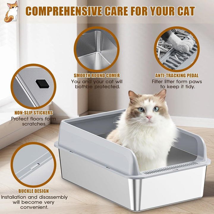 LADYSONS Katzenklo Edelstahl, Katzentoilette, Katzenklo Gross, Auslaufsicher und Gegen Halbgeschloss