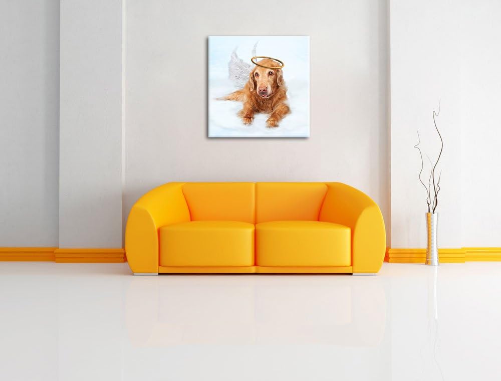 Pixxprint Hundeengel auf Wolke# als Leinwandbild/Grösse: 70x70 cm/Wandbild/Kunstdruck/fertig bespann