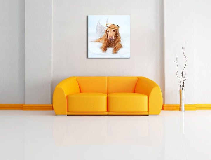 Pixxprint Hundeengel auf Wolke# als Leinwandbild/Grösse: 70x70 cm/Wandbild/Kunstdruck/fertig bespann