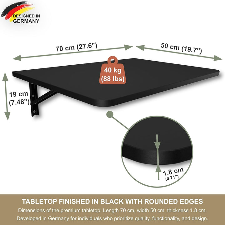 Wandklapptisch Schreibtisch Tischplatte 70x50 cm Klapptisch Esstisch Küchentisch für die Wand Bartis
