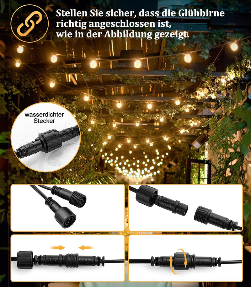 Vanranger Lichterkette LED Aussen Strom Outdoor: 100 Ft 30M G40 Glühbirnen Garten Beleuchtung Balkon