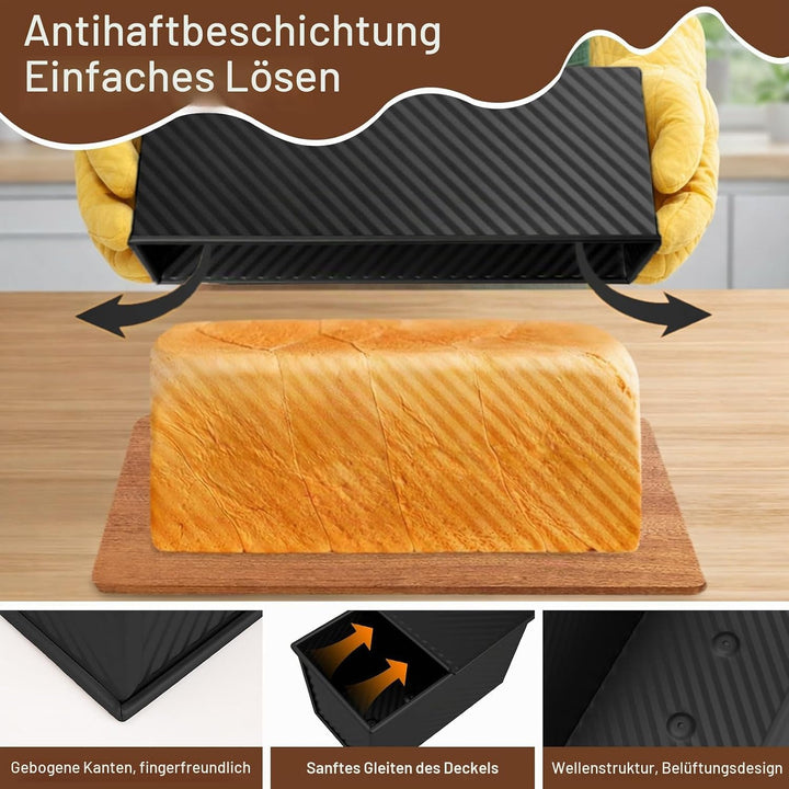 2 Grösse Brotbackform mit Deckel Toastbrot, 32×12×11 cm und 20×12×10 cm Antihaft Toastkasten, 450g u