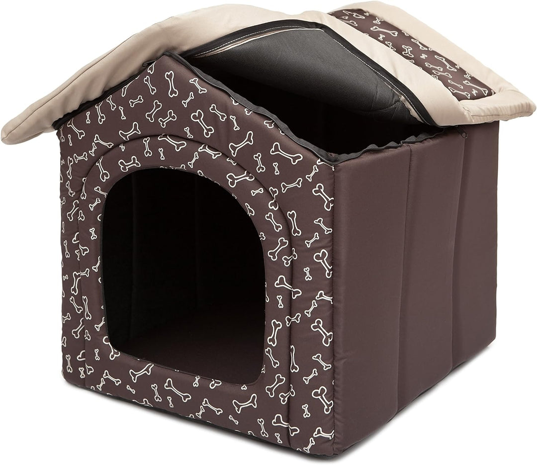 HobbyDog Hundehütte Hundebett Tierbett Katzenbett Braun mit Knochen