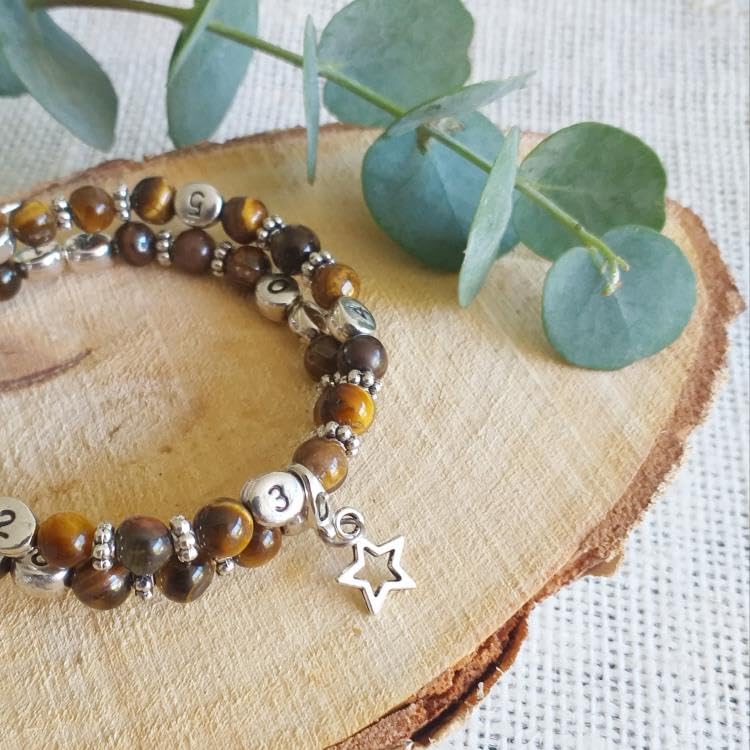 Stillarmband Tigerauge – zum Eintragen der letzten Stillzeit oder der letzten Flasche – Modell Niken