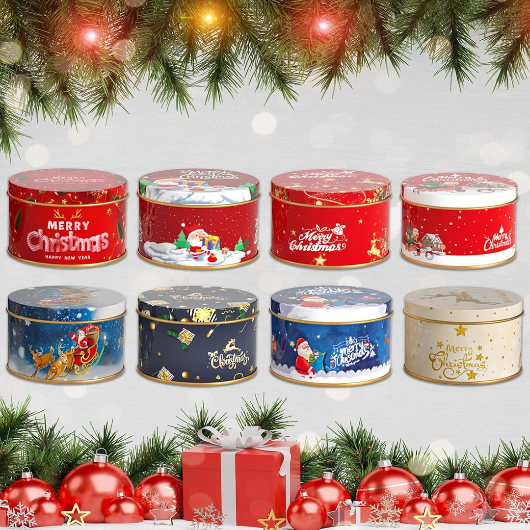 8 Stück Mini Weihnachtskeksdosen, Weihnachten Blechdose mit Deckel, Geschenkverpackung Weihnachten,