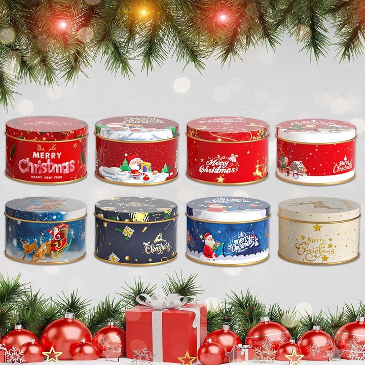 8 Stück Mini Weihnachtskeksdosen, Weihnachten Blechdose mit Deckel, Geschenkverpackung Weihnachten,