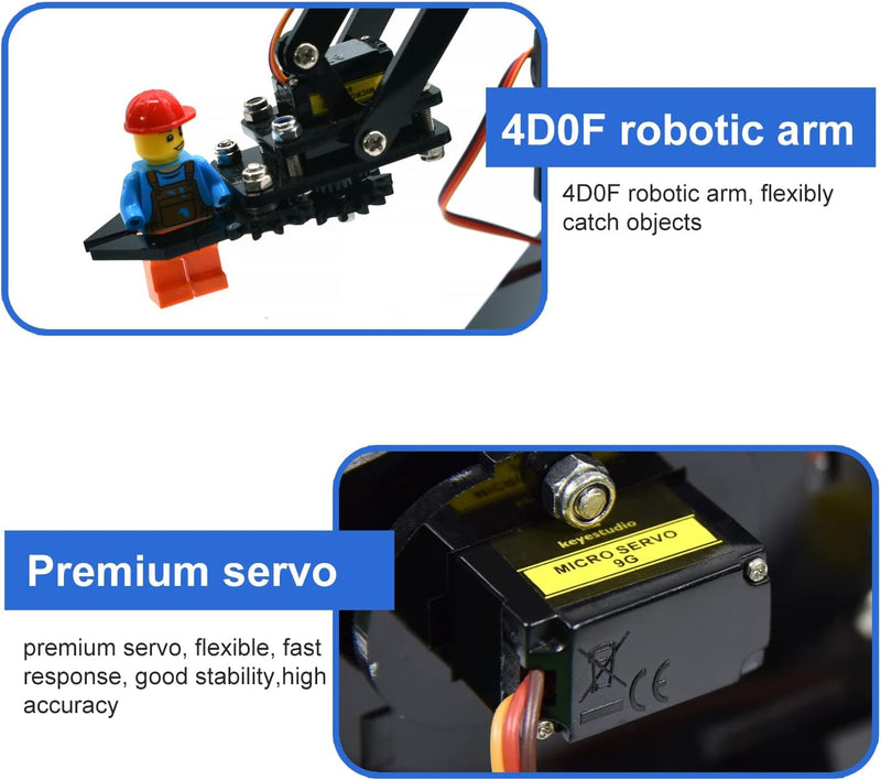 KEYESTUDIO BBC Micro:bit (inculude) 4-DOF Robot Arm Kit with Microbit V2, STEM Education Kit with Ma