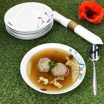 MamboCat 6er Set Marie Suppenteller I 400ml I Porzellan-Geschirr mit Blumenwiese-Dekor für 6 Persone