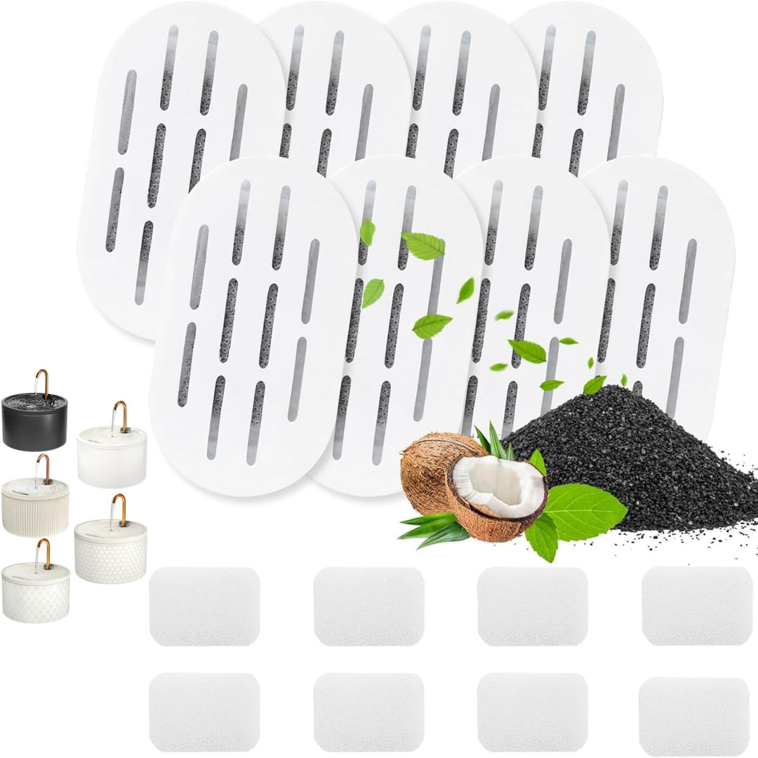 Katzenbrunnen Ersatzfilter 8+8 Set, kompatibel mit Keimi Trinkbrunnen für Haustiere, Leistungsstarke
