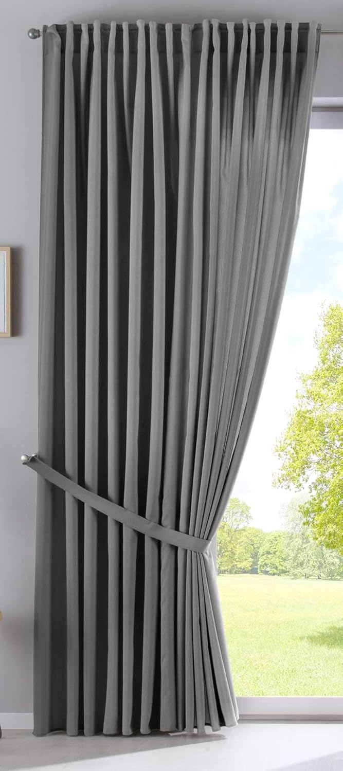 2er Set Vorhänge Verdeckte Schlaufen Cationic »JENA« HxB 250x300 cm Grau Blickdicht Leinen Optik Gar