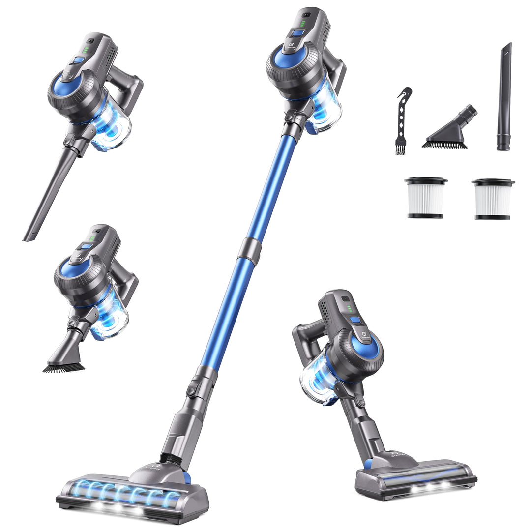 Greenote Akku Staubsauger,Bis zu 30 Min Laufzeit Staubsauger Kabellos, Stielstaubsauger mit LED, Akk