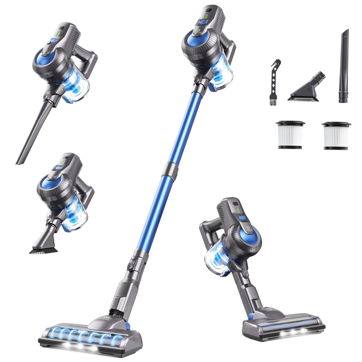 Greenote Akku Staubsauger,Bis zu 30 Min Laufzeit Staubsauger Kabellos, Stielstaubsauger mit LED, Akk