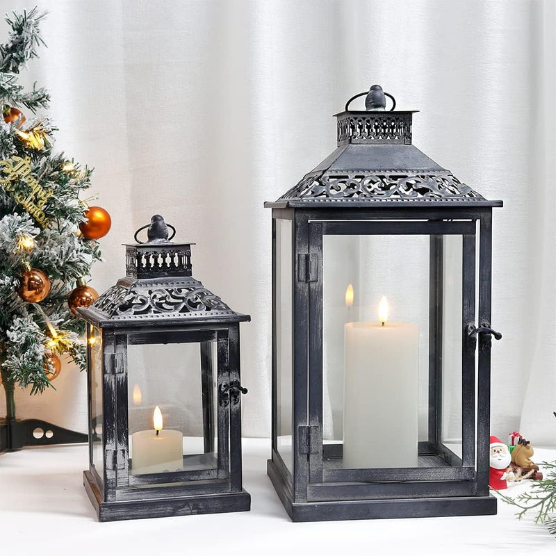 JHY DESIGN Deko Metall Hängend Laternen, Windlicht Set mit 2 Kerzen Laterne Kerzenständer Gartenlate