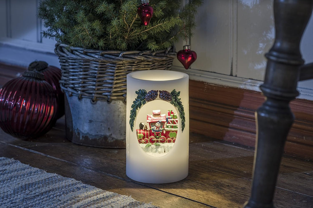 Konstsmide 1890-100 LED-Echtwachskerze Weiss Warmweiss Schneemann, Schneemann