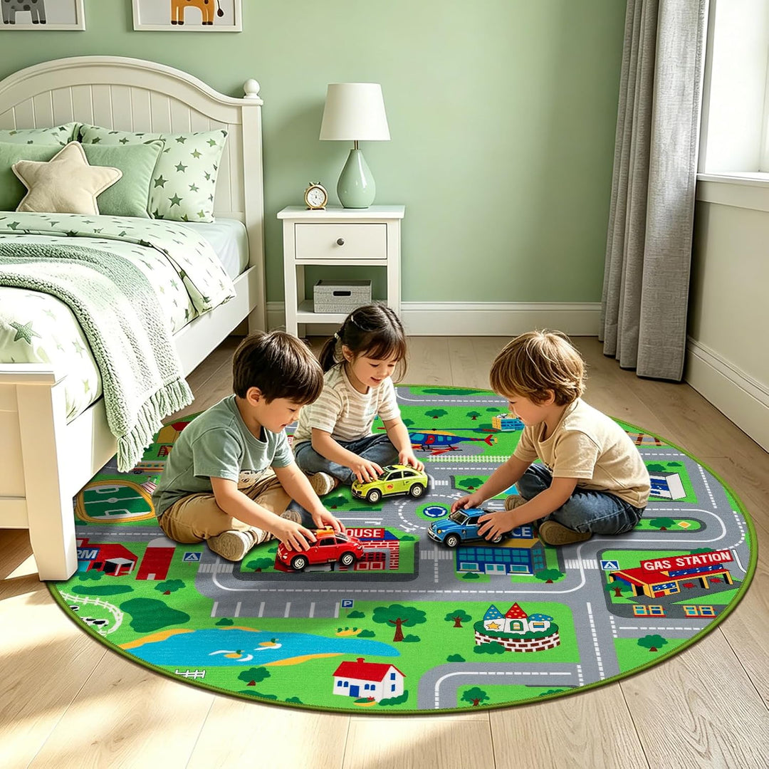 Capslpad Kinder Spielmatte ø120cm rutschfeste Kinderteppich Spielmatte für Spielzeugautos Waschbar S