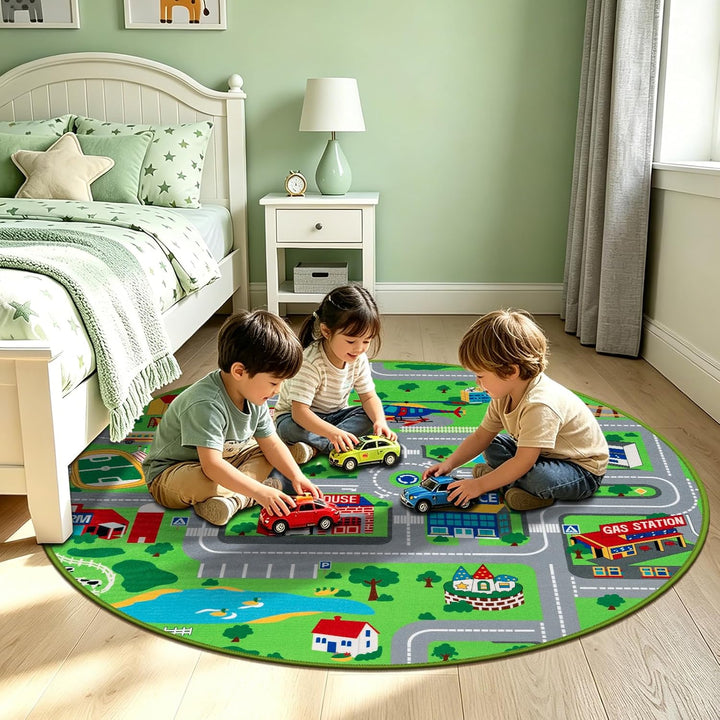 Capslpad Kinder Spielmatte ø120cm rutschfeste Kinderteppich Spielmatte für Spielzeugautos Waschbar S