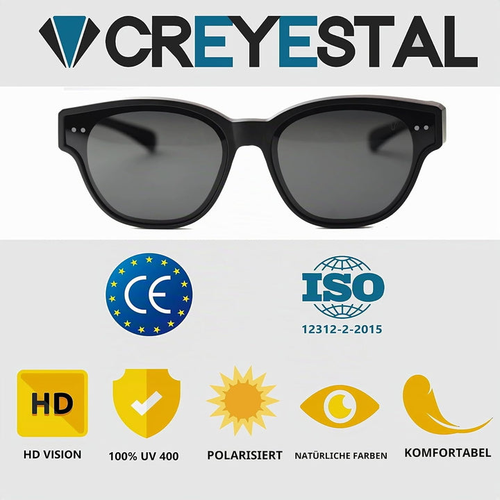 CREYESTAL Polarisiert Überzieh Sonnenbrille mit Antireflex, Überbrille Sonnenbrille für Brillenträge