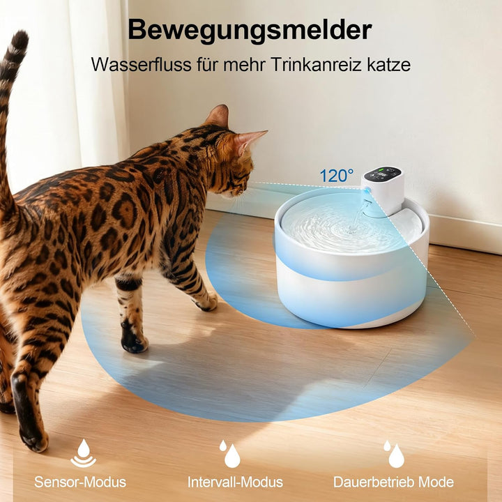 Katzenbrunnen Keramik kabellos 2,3L, Trinkbrunnen für Katzen für Indoor katzenbrunnen kabellos, katz