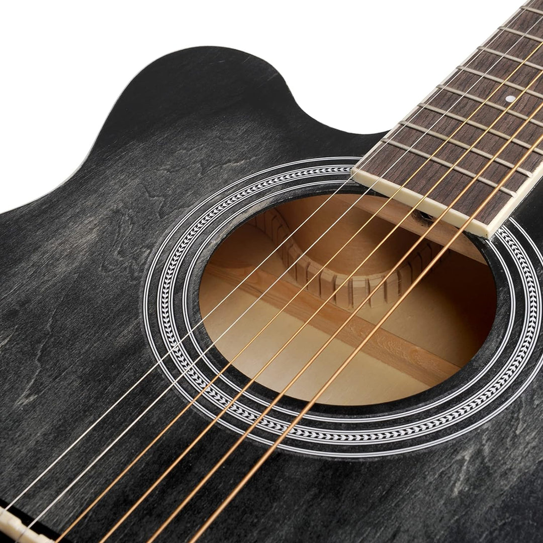 Winzz Linkshänder Gitarre Akustik, Westerngitarre für Erwachsene Kinder, Schwarz Gitarre Anfänger Se