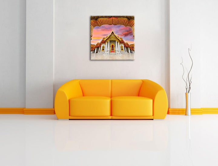 Marmortempel von Bangkok, Format: 70x70 auf Leinwand, XXL riesige Bilder fertig gerahmt mit Keilrahm