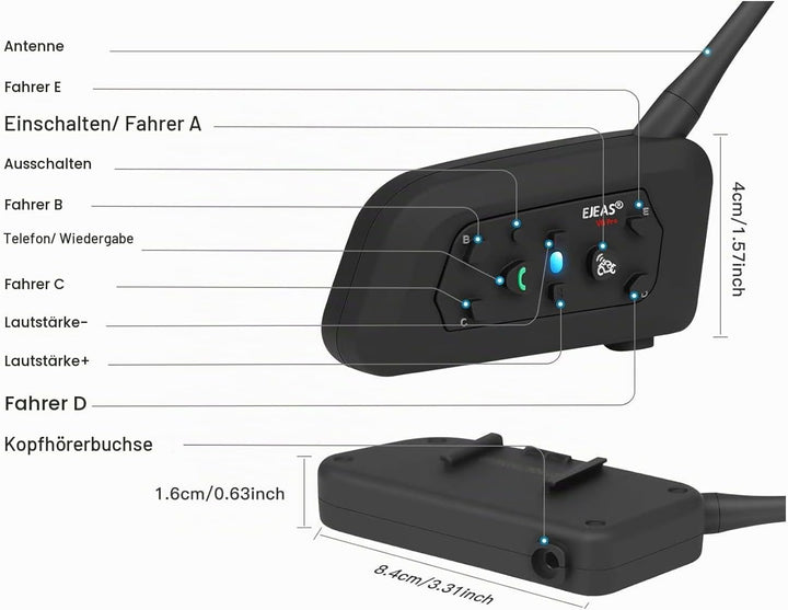 EJEAS V6PRO Motorrad Intercom Bluetooth Headsets 1200m bis zu 6 Reiters DSP-Rauschunterdrückung, Was