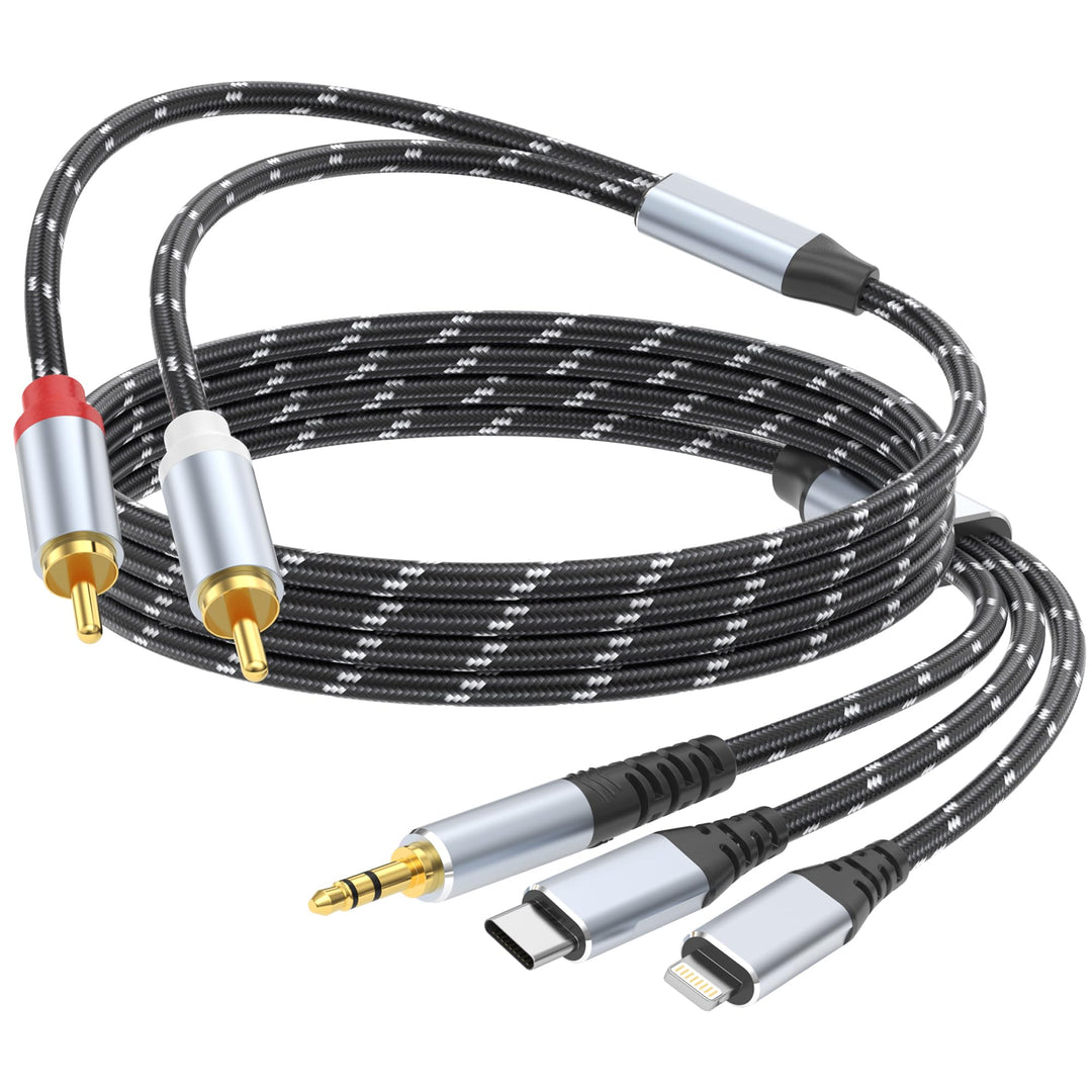 3,5mm zu RCA Audio Adapter, Lightning zu RCA Kabel für iPhone, iPad, MP3, Tablet, HDTV, Heim-Audiosy