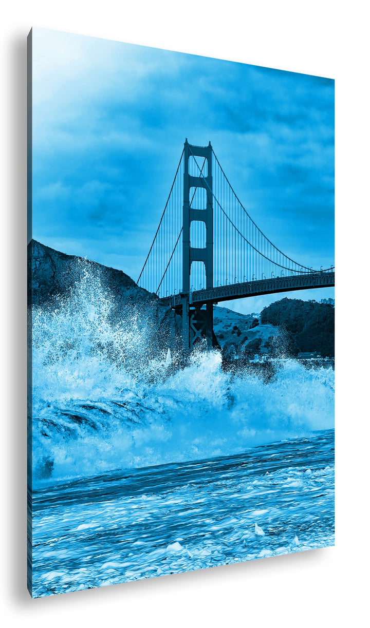 stürmische Wellen an der Golden Gate Bridge Format: 80x60 Effekt: Monocrome Blau als Leinwand, Motiv
