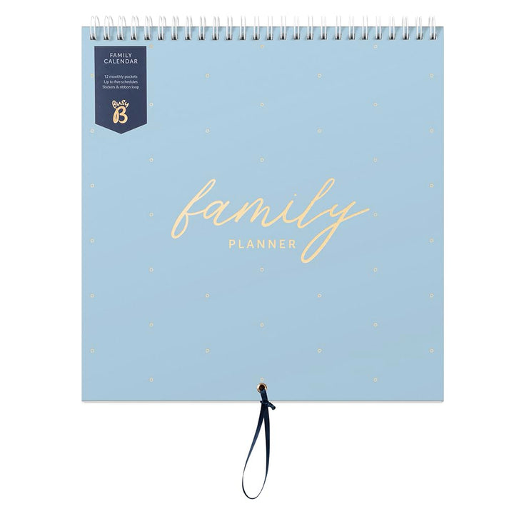 Busy B - Grosser Familien-Wandkalender 2026 - Puderblau Design mit 5 Spalten & Aufbewahrungstaschen
