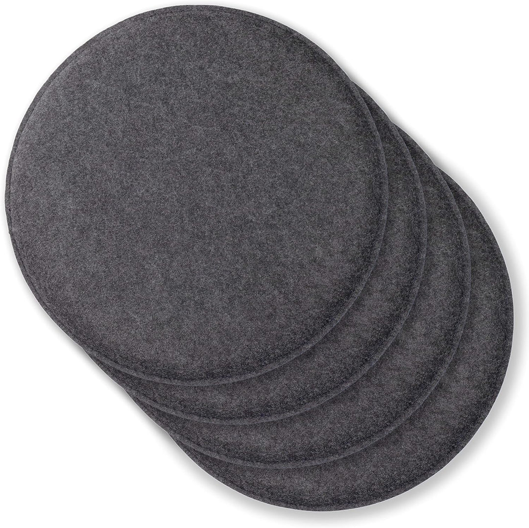 Rubberneck 4er Set rutschfeste Filz Sitzkissen rund, Stuhlkissen mit Antirutsch-Noppen, dunkelgrau D