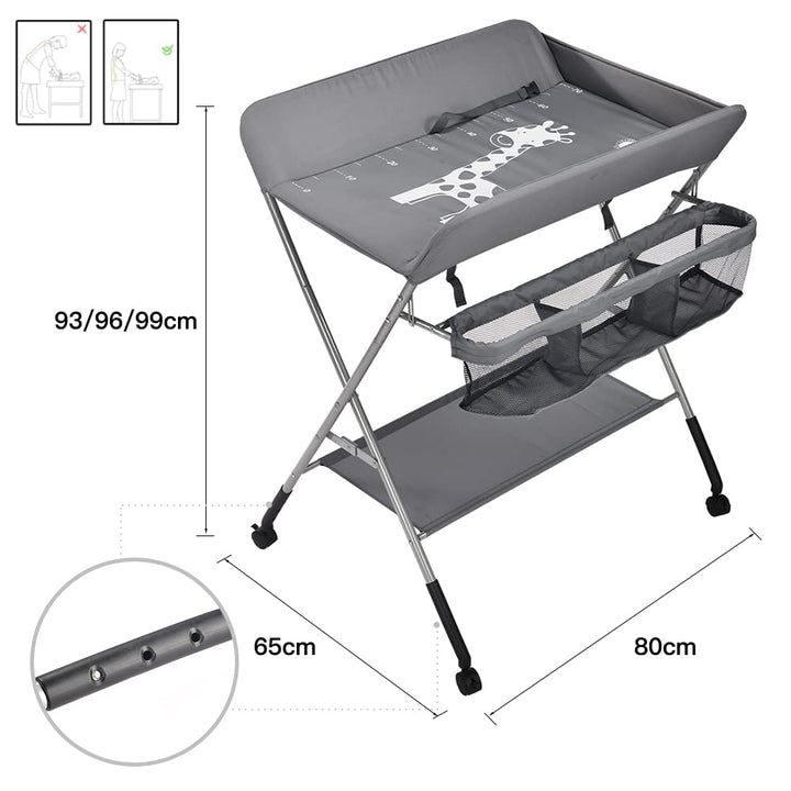 Wickeltisch Klappbar, Höhenverstellbare Wickelkommode, Traglast bis 25 kg, Anwendbare Mütter Höhe: 1