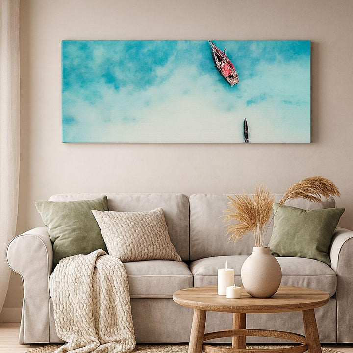 Wandbilder Dekoration Wohnzimmer Insel Boot Schiff Ozean Panorama Bilder auf Leinwand 120x50cm Leinw