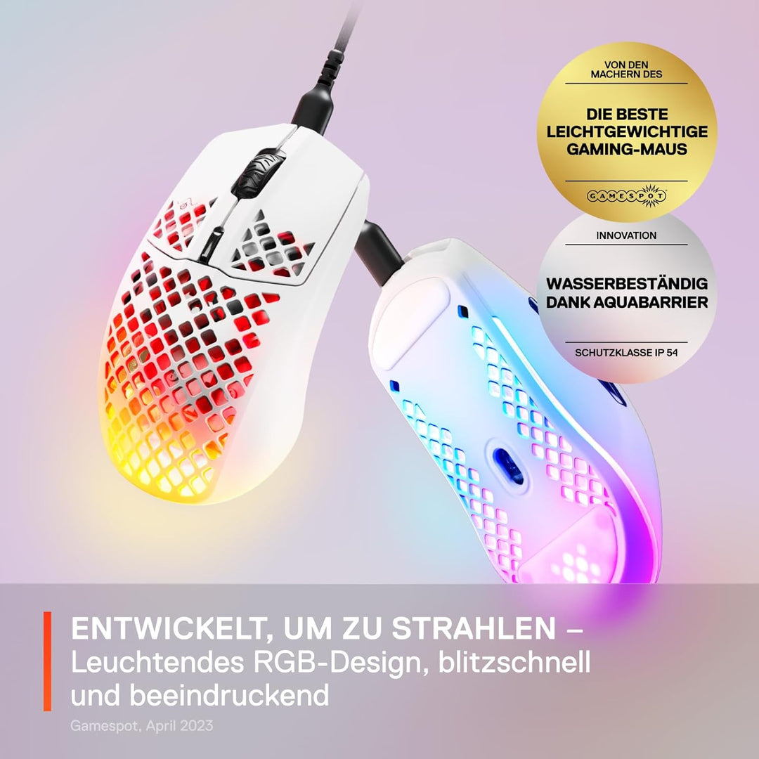 SteelSeries Aerox 3 - RGB Gaming-Mouse mit Öffnungen in der Oberfläche - Federleichtes, wasserabweis