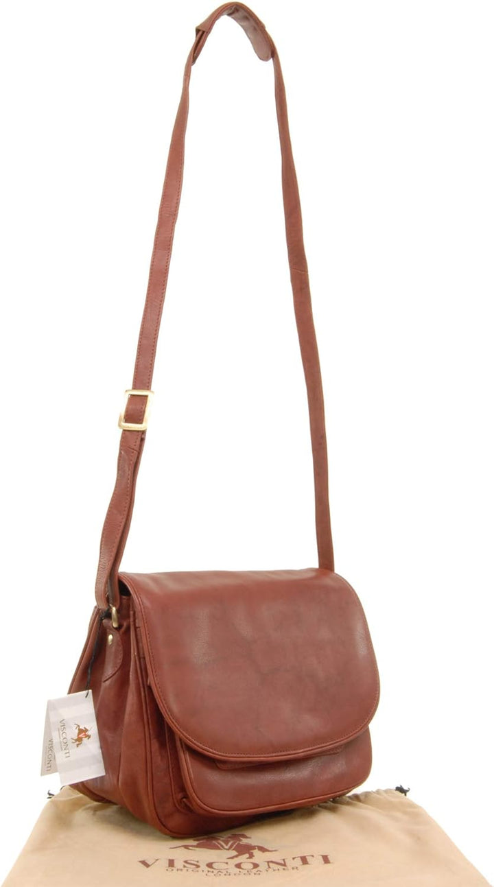 VISCONTI - Damen Leder Umhängetasche - Handtasche Mittelgross - Crossbody Bag Für Notizbuch A5 - Ver