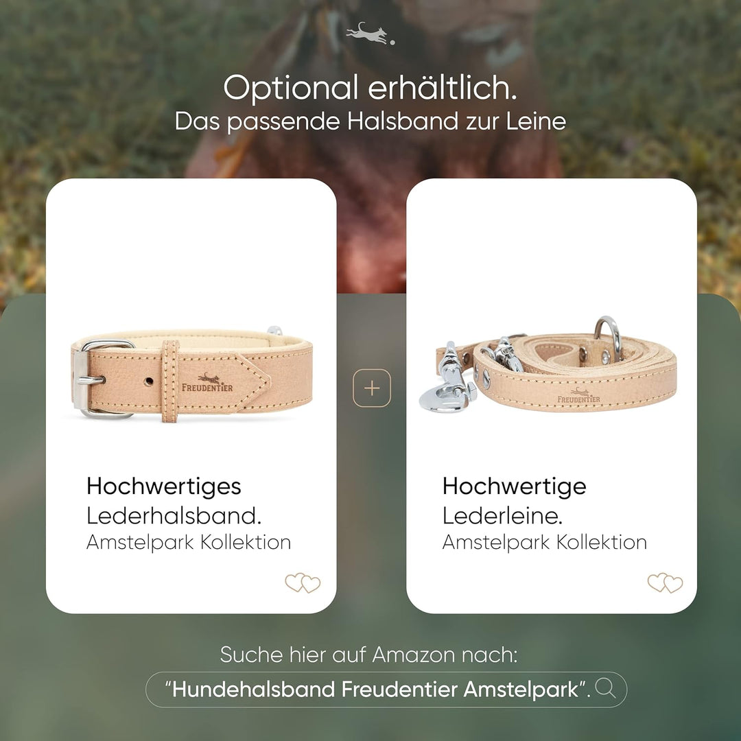 FREUDENTIER® Hundeleine aus Leder (LWG Gold Zertifiziert) 2m, 3-Fach verstellbare Führleine, liebevo