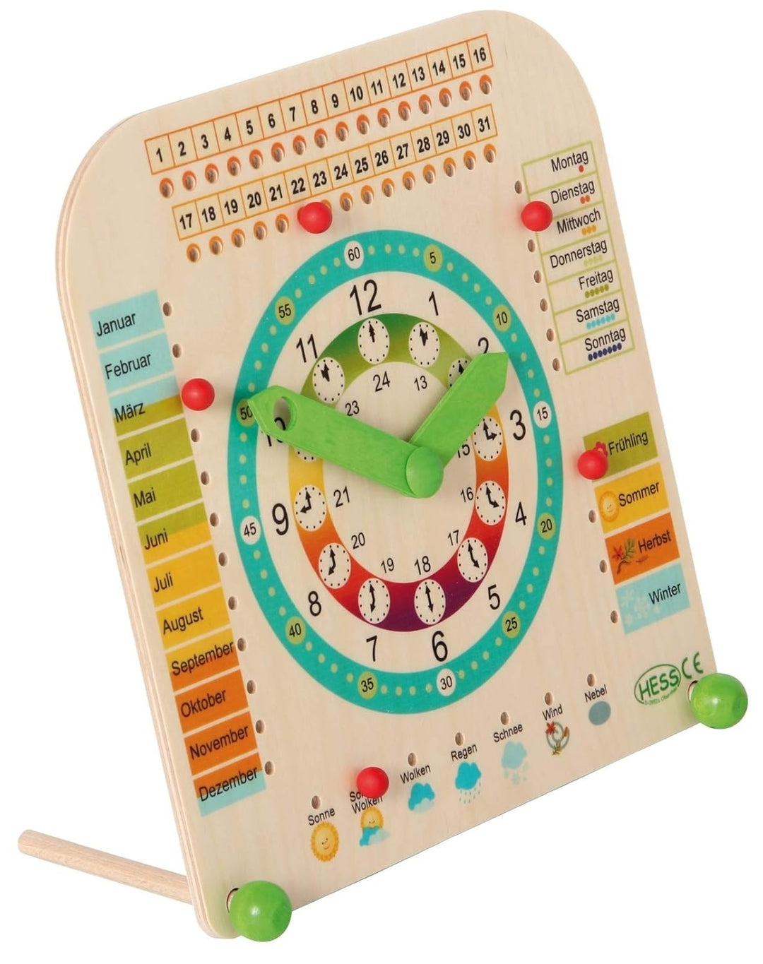 Hess Holzspielzeug 14658 - Stand - Kinderlernuhr aus Holz, ca. 25 x 25 cm