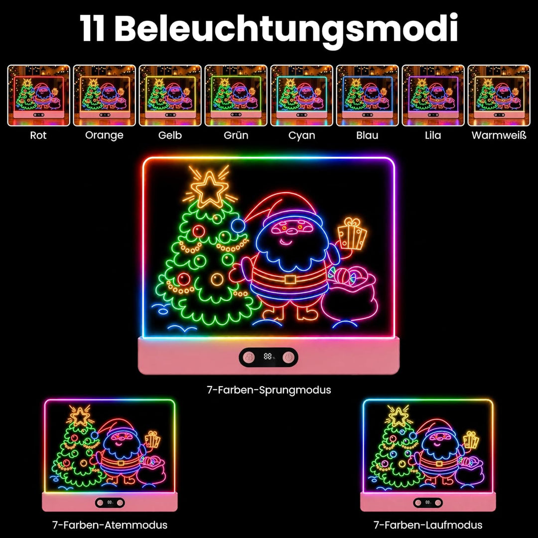 sylvwin LED Zeichenbrett Kinder – Neon Leuchtboard 35×26cm, 8 Farben & 3 Lichtmodi, LED Maltafel Wie