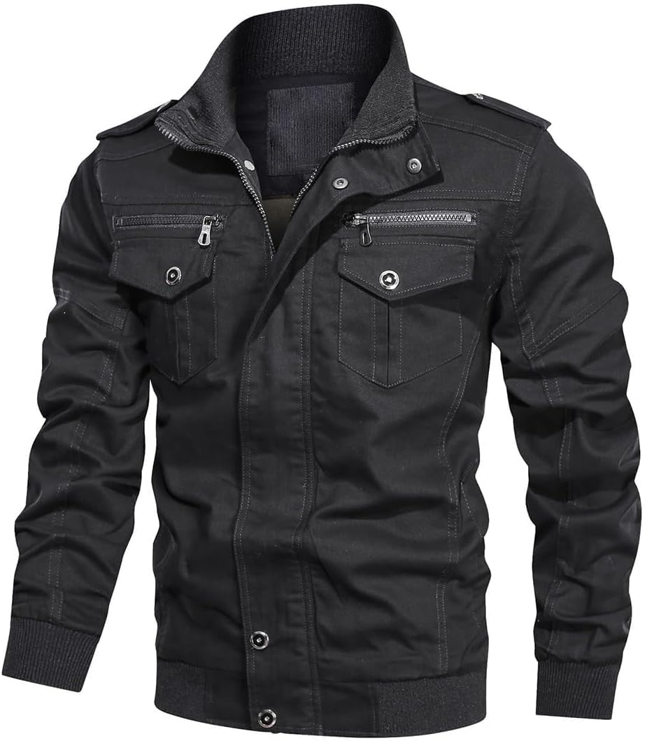 KUDORO Herren Übergangsjacke Militär Jacke Leicht Winterjacke Herbstjacke Stehkragen Fliegerjacke Ba